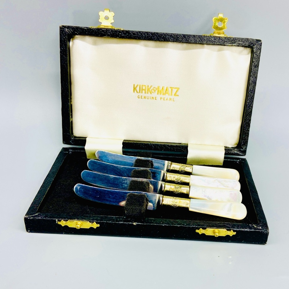 Vintage Hors D’oeuvres Knife set from Kirk & Matz Mother of Pearl Handles w/ box